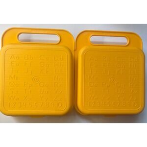 Lot of 2 Vintage ABC 123 Tupperware Lunchbox Yellow Plastic Lunch Containers